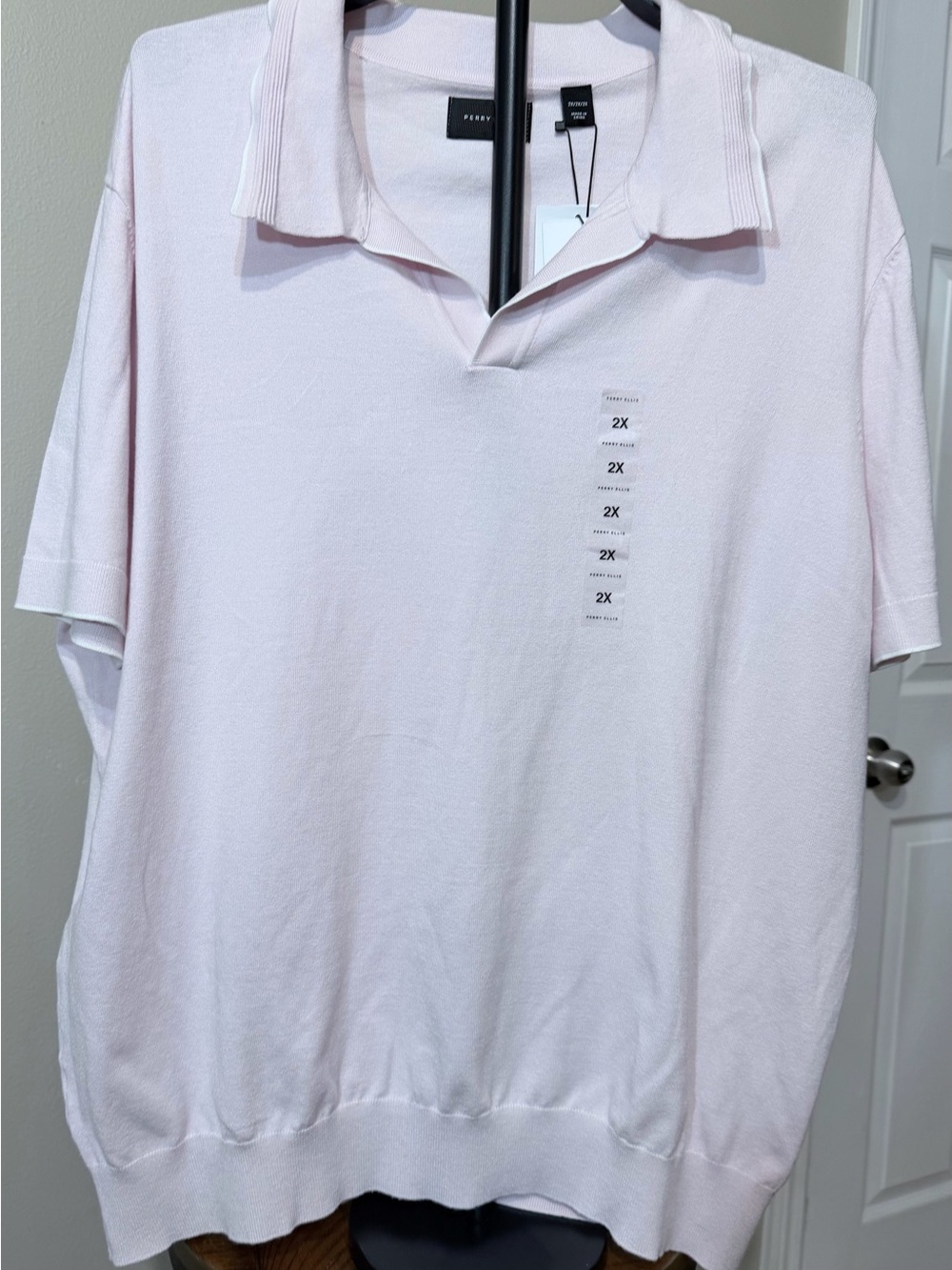 Perry Ellis NWT Men’s 2XL Pink Solid Stretch Moisture Wicking Polo Shirt SS